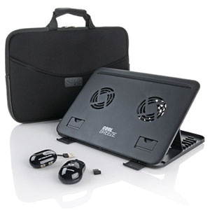 Набор аксессуаров для ноутбука: кейс для переноски, подставка для охлаждения, беспроводная мышь и USB-хаб фото