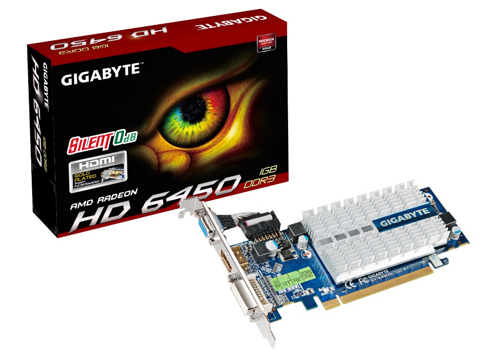   Gigabyte Radeon HD 6450 625Mhz PCI-E 2.1 1024Mb 1333Mhz 64 bit DVI HDMI HDCP (GV-R645SL-1GI)  2