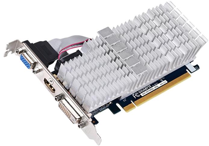   Gigabyte GeForce GT 730 902Mhz PCI-E 2.0 2048Mb 1800Mhz 64 bit DVI HDMI HDCP Silent (GV-N730SL-2GL)  1