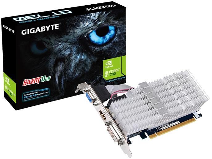   Gigabyte GeForce GT 730 902Mhz PCI-E 2.0 2048Mb 1800Mhz 64 bit DVI HDMI HDCP Silent (GV-N730SL-2GL)  2