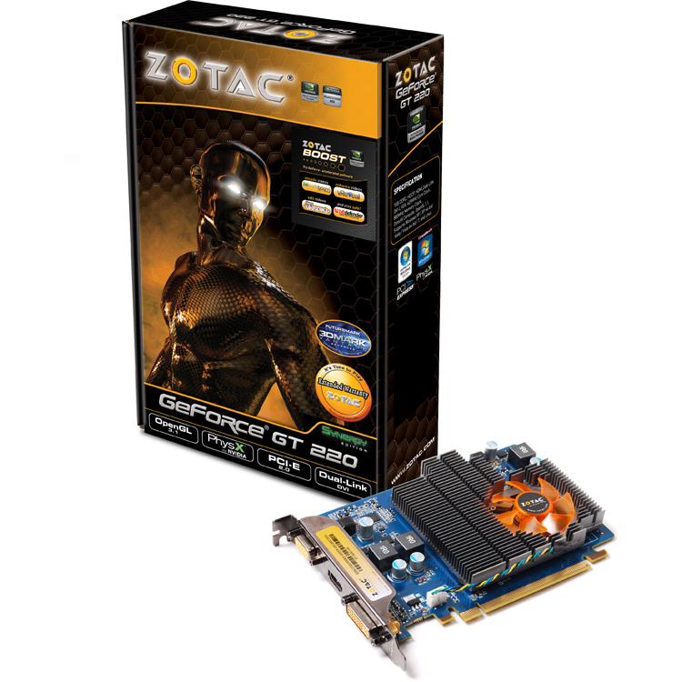   Zotac GeForce GT 220 625 Mhz PCI-E 2.0 1024 Mb 1580 Mhz 128 bit DVI HDMI HDCP (ZT-20201-10L)  3